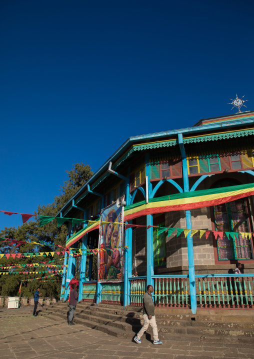 Ethiopian pilgrims praying in Entoto orthodox Maryam Church, Addis Ababa Region, Addis Ababa, Ethiopia