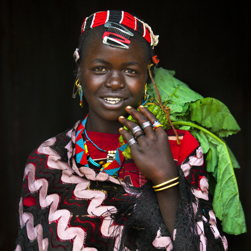 Bana Tribe Girl With Headband, Earing Made Of Safety Pin And Hair Clips, Key Afer, Omo Valley, Ethiopia