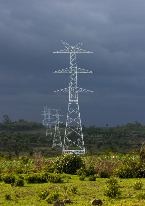 Power Line Going From Gibbe Dam To Addis Ababa, Omo Valley, Ethiopia