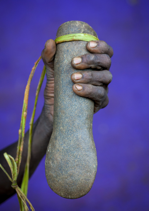 Stone used to change the shape of cows horns, Suri tribe, Kibish, Omo valley, Ethiopia