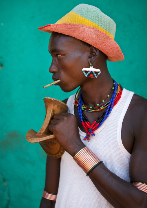 Young Hamar Tribe Man Smoking, Turmi, Omo Valley, Ethiopia