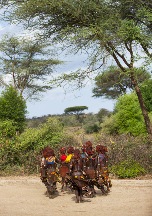 Hamar Tribe Women Dancing At A Bull Jumping Ceremony, Turmi, Omo Valley, Ethiopia