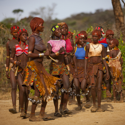 Hamer Tribe Women Dancing During Bull Jumping Ceremony, Turmi, Omo Valley, Ethiopia