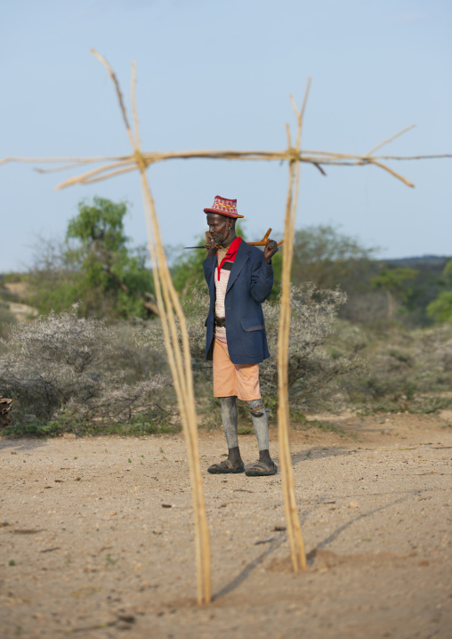 Hamar Tribe, Ritual Door The Jumper Has To Go Through Before Bull Jumping, Turmi, Omo Valley, Ethiopia