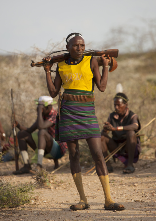 Hamar Tribe Men With Rifles At Bull Jumping Ceremony, Turmi, Omo Valley, Ethiopia