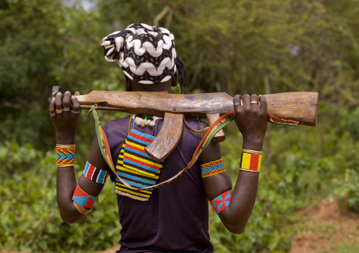 Bana Tribe  Man With A Wooden Kalshnikov, Key Afer, Omo Valley, Ethiopia