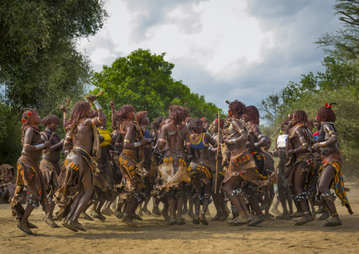 Hamer Tribe Women Dancing During Bull Jumping Ceremony, Turmi, Omo Valley, Ethiopia