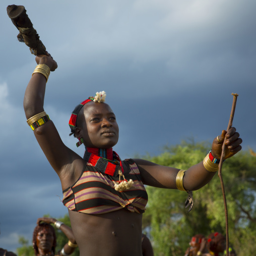 Hamar Tribe Woman Asking To Be Whipped During Bull Jumping Ceremony, Turmi, Omo Valley, Ethiopia