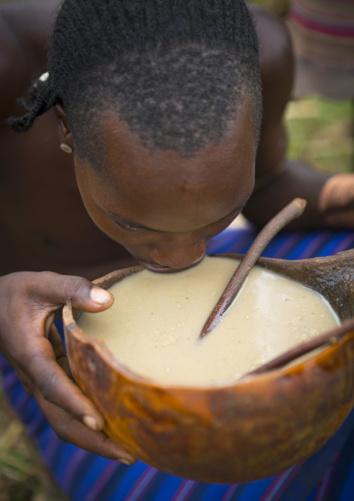 Hamar Tribe Man Drinking Sorghum Beer, Turmi, Omo Valley, Ethiopia