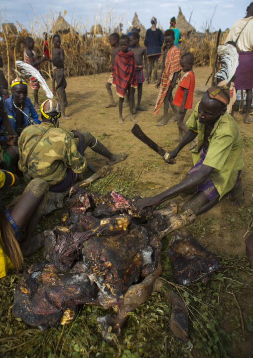 Dassanech Tribe People  Cooking A Cow, Omorate, Omo Valley, Ethiopia