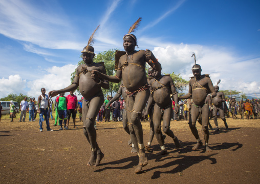 Bodi Tribe Fat Men Running During Kael Ceremony, Hana Mursi, Omo Valley, Ethiopia