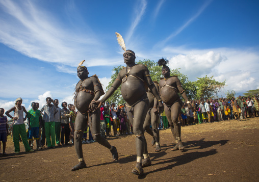 Bodi Tribe Fat Men Running During Kael Ceremony, Hana Mursi, Omo Valley, Ethiopia