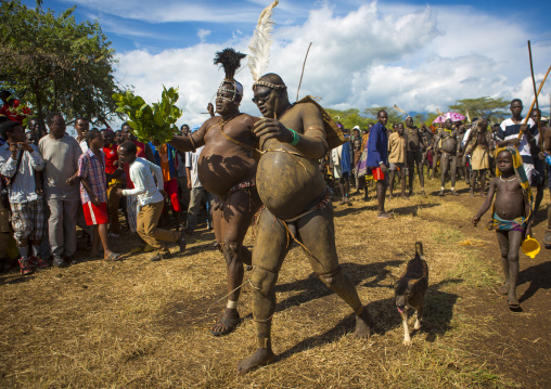 Bodi Tribe Fat Men Running During Kael Ceremony, Hana Mursi, Omo Valley, Ethiopia