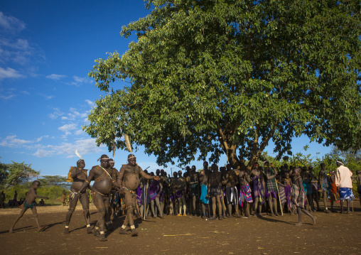 Bodi Tribe Fat Men Running During Kael Ceremony, Hana Mursi, Omo Valley, Ethiopia