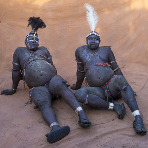 Bodi Tribe Fat Man Resting During Kael Ceremony, Hana Mursi, Omo Valley, Ethiopia