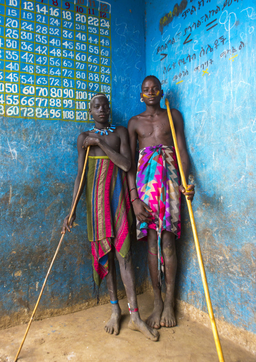 Mursi Tribe Boys In A School, Mago Park, Omo Valley, Ethiopia