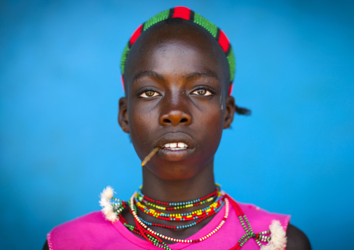 Hamer Young Man With A Stick In His Mouth, Dimeka, Omo Valley, Ethiopia