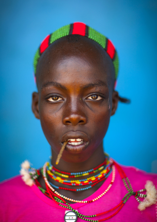 Hamer Young Man With A Stick In His Mouth, Dimeka, Omo Valley, Ethiopia