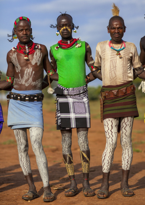 Bashada Tribe Warriors With Body Paintings, Dimeka, Omo Valley, Ethiopia