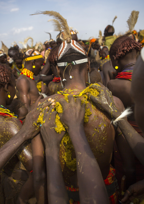 Dassanech Tribe People Putting Cow Dungs On Their Bodies For A Ceremony, Omorate, Omo Valley, Ethiopia