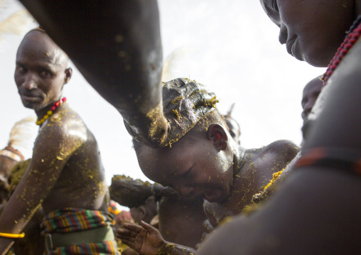 Dassanech Tribe People Putting Cow Dungs On Their Bodies For A Ceremony, Omorate, Omo Valley, Ethiopia