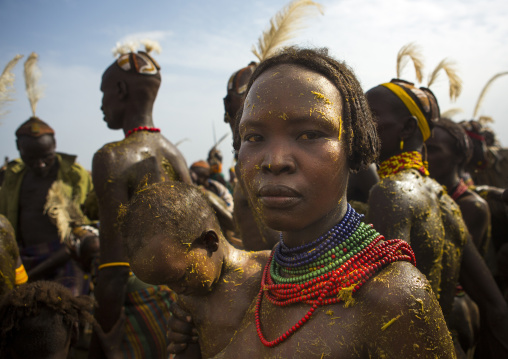 Dassanech Tribe People Putting Cow Dungs On Their Bodies For A Ceremony, Omorate, Omo Valley, Ethiopia