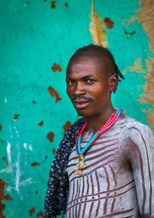 Bashada Tribe Man With Body Painting, Dimeka, Omo Valley, Ethiopia