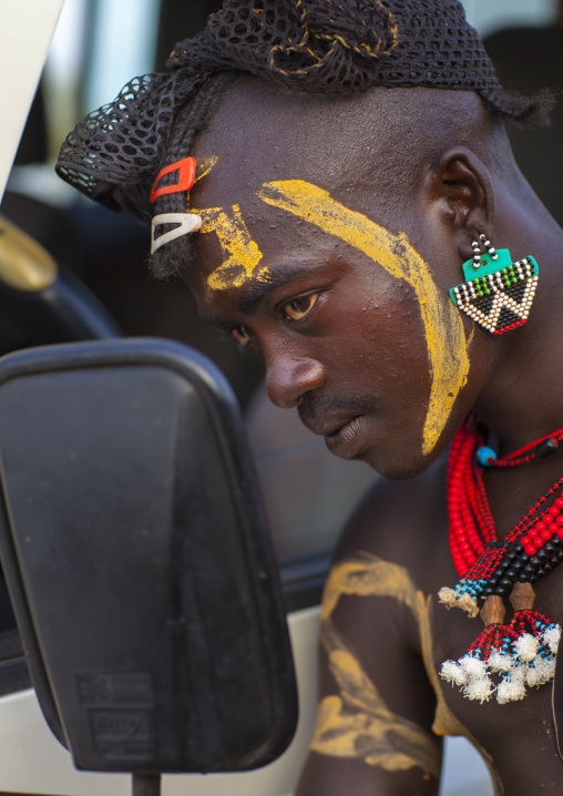 Bashada Tribe Man With Body Painting, Dimeka, Omo Valley, Ethiopia