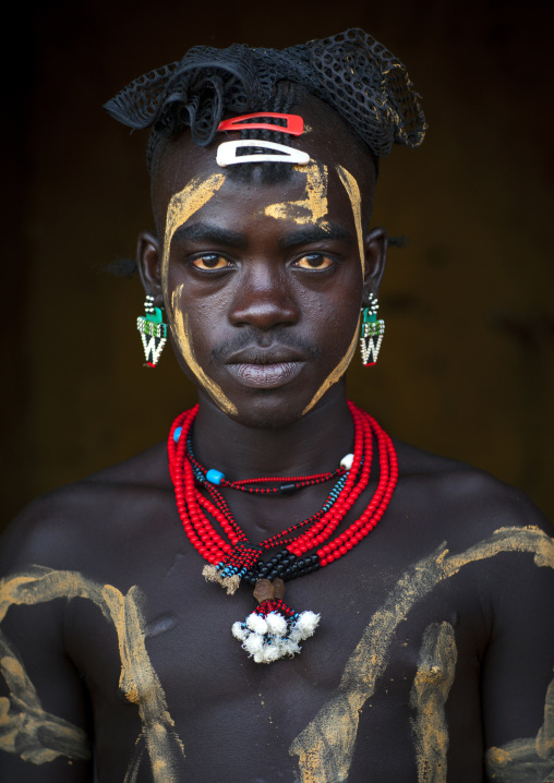 Bashada Tribe Man With Body Painting, Dimeka, Omo Valley, Ethiopia