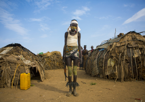 Dassanech Tribe Man Standing In Front Of His House, Omorate, Omo Valley, Ethiopia