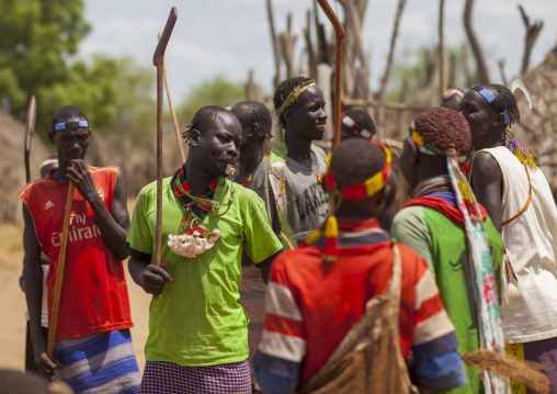 Karo People Participating In A Tribal Dance Ceremony, Duss, Omo Valley, Ethiopia