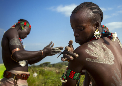 Bashada Tribe Man Making Body Painting, Dimeka, Omo Valley, Ethiopia