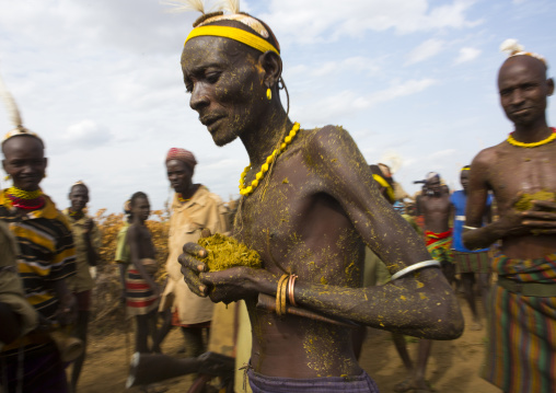 Dassanech Tribe People Putting Cow Dungs On Their Bodies For A Ceremony, Omorate, Omo Valley, Ethiopia