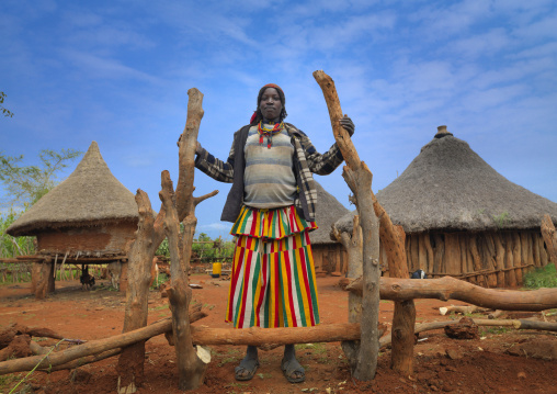 Konso Woman At The Entrance Of Konso Village Houses In The Background Ethiopia