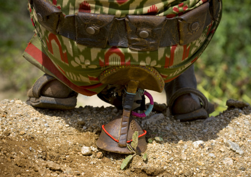 Rear View Of The Belt Of A Banna Tribe Warrior Sitting On A Headrest, Turmi, Omo Valley, Ethiopia