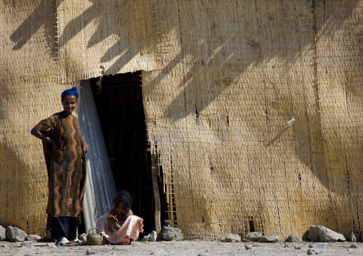 Woman standing at the entrance of her house, Assaita, Afar regional state, Ethiopia