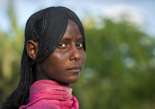 Afar tribe woman with scarifications on her face, Assaita, Afar regional state, Ethiopia