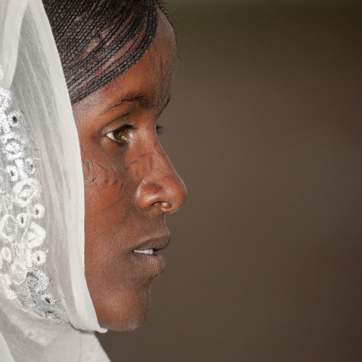 Afar tribe woman with scarifications on her face, Assaita, Afar regional state, Ethiopia