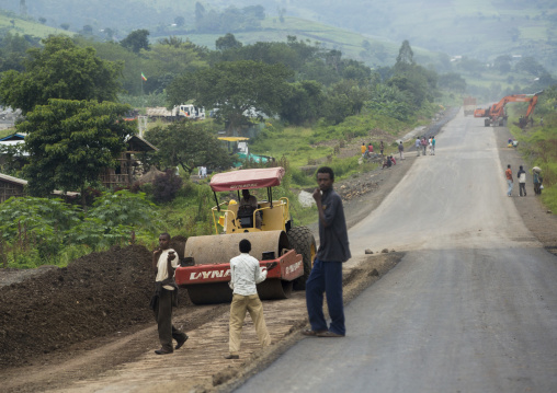 Steamroller On The Construction Site Of A Road, Adama, Omo Valley, Ethiopia