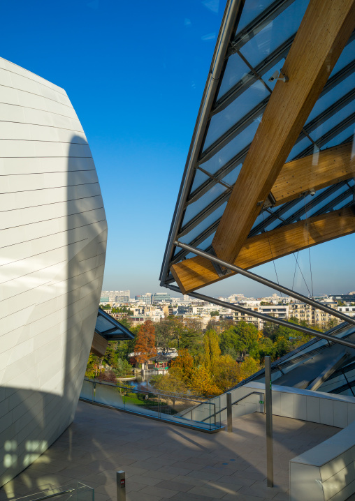 Detail Of Glass Sails Of The Louis Vuitton Foundation Museum Built By Frank Gehry, Bois De Boulogne, Paris, France