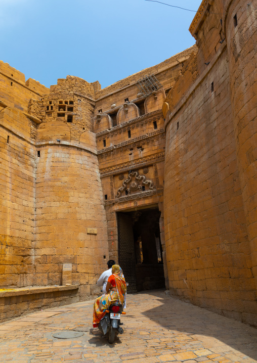 Scooter entering a gate to the old city, Rajasthan, Jaisalmer, India