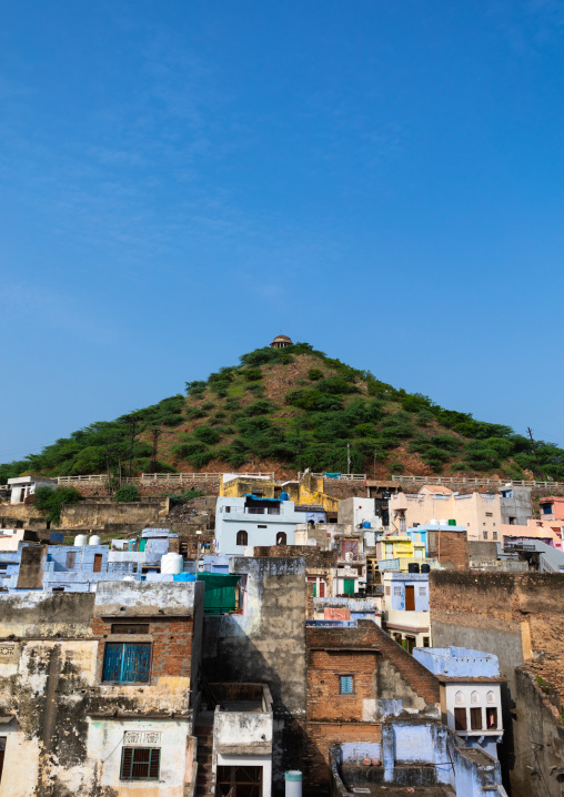 Cityscape with old blue houses brahmins, Rajasthan, Bundi, India