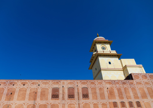 City palace clock tower from Sarvato Bhadra courtyard, Rajasthan, Jaipur, India