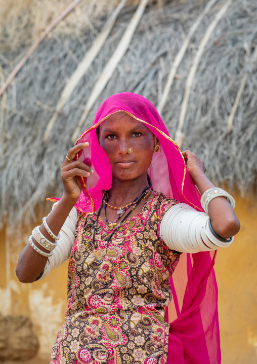 Portrait of a rajasthani woman in traditional clothing, Rajasthan, Jaisalmer, India