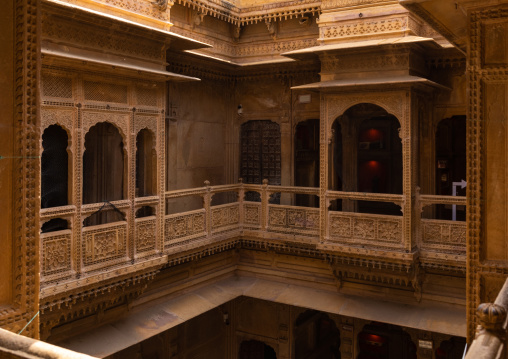 Patwa haveli courtyard and balcony, Rajasthan, Jaisalmer, India