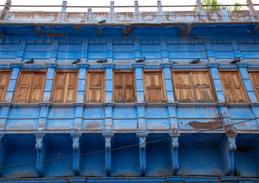 Old balcony of a brahmin blue house, Rajasthan, Jodhpur, India