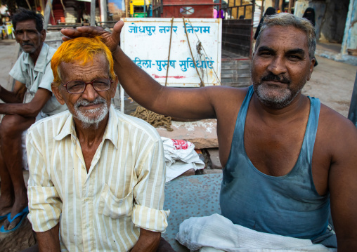 Portrait of a man with ginger hair with a friend, Rajasthan, Jodhpur, India