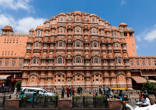 Front of the Hawa Mahal the palace of winds, Rajasthan, Jaipur, India