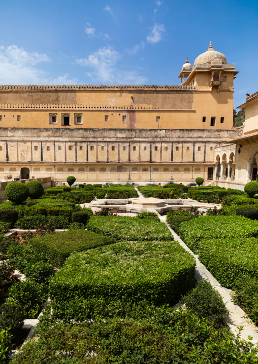 Ornamental garden on terrace at Amer palace, Rajasthan, Amer, India