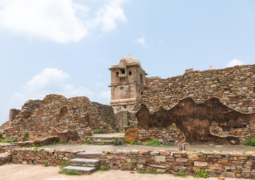 The ruined rana kumbha palace inside the medieval Chittorgarh fort complex, Rajasthan, Chittorgarh, India